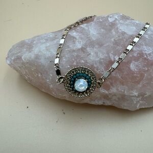 Silver-Tone Turquoise Accent Pendant Bracelet with Opalescent Center  84